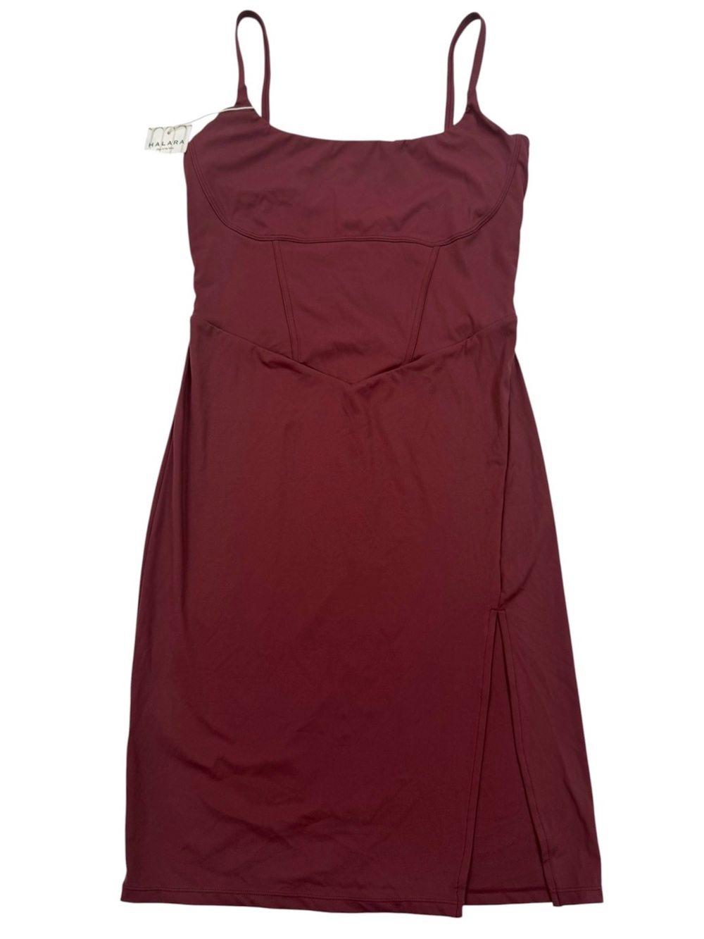 Halara NWT Fig Burgundy Corset Bodycon Mini Dress Side Slit Size S